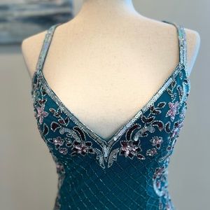 Elegant teal fully beaded gown for prom (Originally $425)